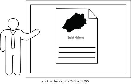 A person in a suit points to a presentation slide displaying a map of Saint Helena and text.