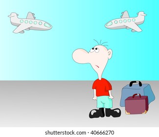 The person with the suitcases, is late for the flight.