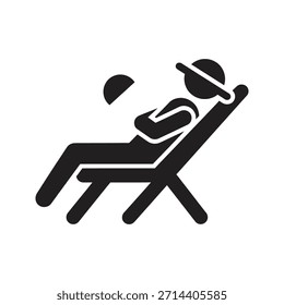 Person sunbathing chair solid black vector icon isolated white background relax summer beach tan lounge rest symbol design graphic illustration