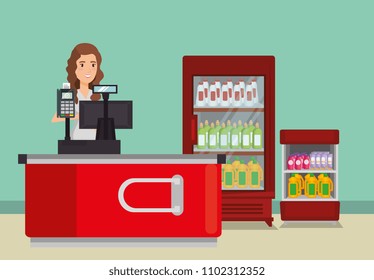 person in supermarket payment point