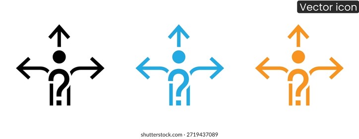 A person surrounded by arrows pointing in different directions, conveying confusion and indecision