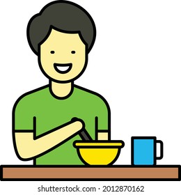 Person is taking Breakfast Concept, man eating meal sitting in kitchen at home Vector Color Icon Design, Everyday life Symbol, Daily Routine life Sign, Activities of daily living Stock illustrati