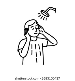 pessoa tomando um ícone de linha de vetor de chuveiro em um fundo branco.
Ícone de linha de vetor em um plano de fundo branco