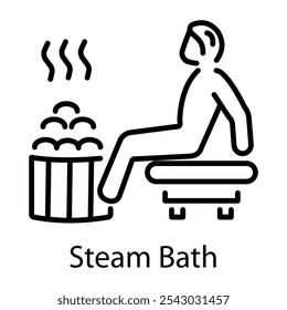 Una persona que toma baño de vapor, icono de estilo lineal 