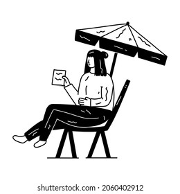 Person taking sunbath, hand drawn illustration 