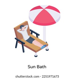 Person taking sunbath, isometric editable icon 