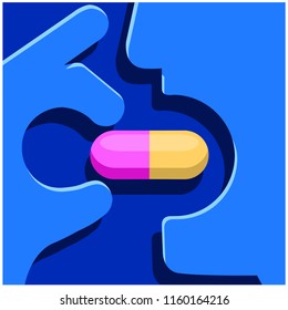 Person taking a tablet illustration. Vector of taking a pill.