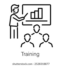 A person taking training session of employees, line icon 