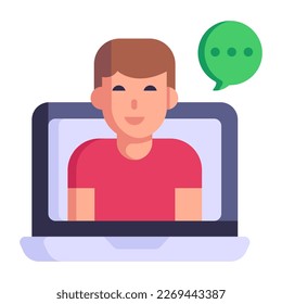 Person talking online, flat icon of video chat 