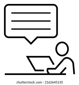Person talking and presenting. Bubble chat with word line icon design vector symbol illustration.