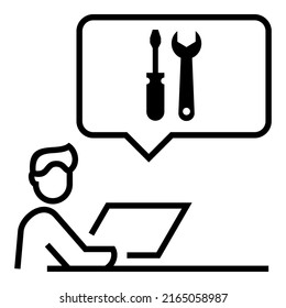Person talking and presenting. Bubble chat with wrench and screwdriver icon design vector symbol illustration.