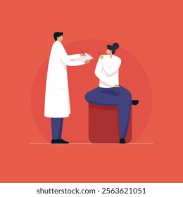 Person talks about shoulder problem to doctor or physiotherapist, rehabilitation center concept