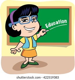 Person teacher writing on the blackboard in school class