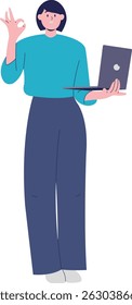 Person with Technology Devices. Business Using Digital Technology. Flat Cartoon Vector Illustration