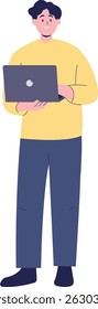 Person with Technology Devices. Business Using Digital Technology. Flat Cartoon Vector Illustration