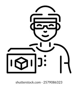 Person testing vr modelling, line style icon