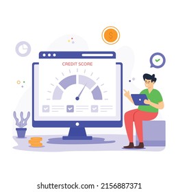 Person testing website credit score, flat illustration 

