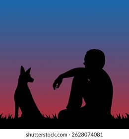 A person and their the dog watching the sunset