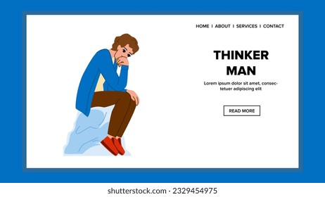 person thinker man vector. male sculpture, art idea, modern work person thinker man web flat cartoon illustration