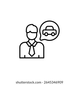Person, die über ein Auto mit Speech Bubble Line Art Stil denkt