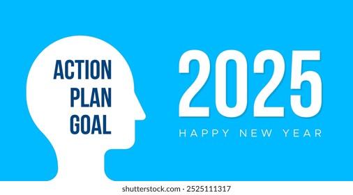person thinking about New year goals, actions, plan, and mission man face silhouette banner design with 2025 in mind new year goals concept vector banner design new year new visions concept graphic