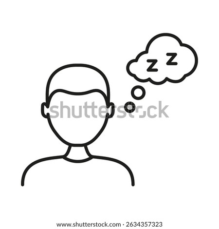 Person Thinking About Sleep Line Icon. Rest, Relaxation, And Dreaming Outline Symbol. Sleepy Thoughts And Mental Fatigue Representation. Editable Stroke. Isolated Vector Illustration.