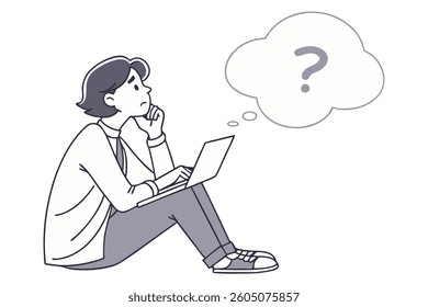 a person thinking about something with laptop