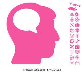 Person Thinking icon with bonus copter tools graphic icons. Vector illustration style is flat iconic symbols on white background.