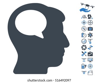 Person Thinking icon with bonus quad copter service pictograph collection. Vector illustration style is flat iconic symbols on white background.