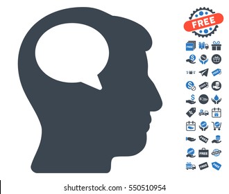 Person Thinking Icon With Free Bonus Images. Vector Illustration Style Is Flat Iconic Symbols, Smooth Blue Colors, White Background.