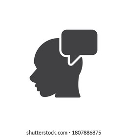 Person Thinking vector icon. filled flat sign for mobile concept and web design. Human head and speech bubble glyph icon. Symbol, logo illustration. Vector graphics