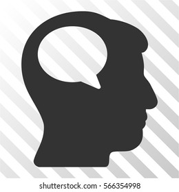 Person Thinking vector pictogram. Illustration style is flat iconic gray symbol on a hatched transparent background.