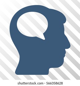 Person Thinking vector pictogram. Illustration style is flat iconic blue symbol on a hatch transparent background.