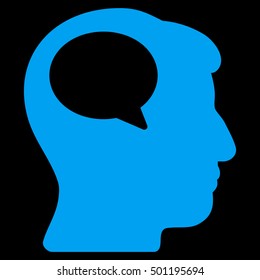 Person Thinking vector pictogram. Style is flat graphic symbol, blue color, black background.
