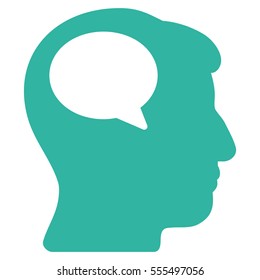 Person Thinking vector pictograph. Style is flat graphic symbol, cyan color, white background.