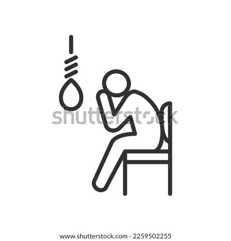 Person thinks about suicide, linear icon. Line with editable stroke