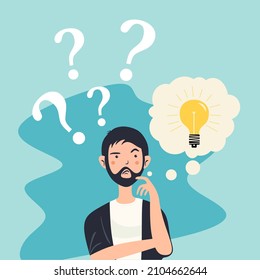 The person thinks. Question mark. Vector illustration in cartoon style