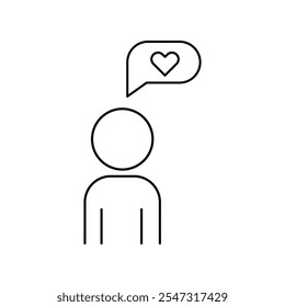 Person with thought. Love message icon. Heart chat bubble. Vector illustration.