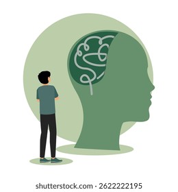 Pensamentos pessoais e processos mentais, de forma criativa para enfatizar a análise psicológica e a autorreflexão, apresentando elementos simbólicos do cérebro e do caráter individual.