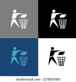 Person throw garbage in the trash bin icon. Recycling symbol. Throw waste in the basket. Isolated vector illustration in flat style. Isolated icon logo illustration design. illustration for web, mobil