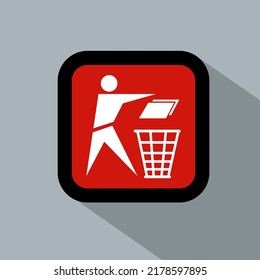 Person throw garbage in the trash bin icon. Recycling symbol. Throw waste in the basket. Isolated vector illustration in flat style. Isolated icon logo illustration design. illustration for web, mobil