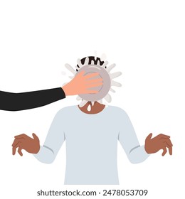 Person throw pie in man face make fun of friend or colleague. Flat vector illustration isolated on white background