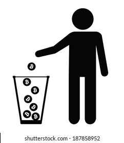 Person throwing Bitcoin away - Vector - Sign