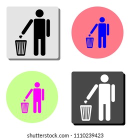 person throwing garbage. simple flat vector icon illustration on four different color backgrounds