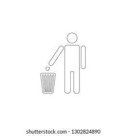 person throwing garbage. simple flat vector icon illustration. outline line symbol - editable stroke