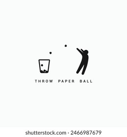 Person throwing paper ball into bin stylish logo minimal vector icon, sign, symbol illustration