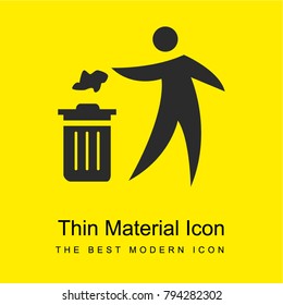 Person throwing paper to a trash can bright yellow material minimal icon or logo design