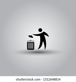 Person throwing paper to a trash vector icon