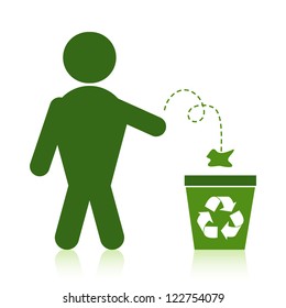 Person throwing recyclable waste into a recycle bin.