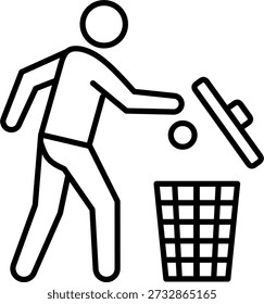 Persona que tira la basura en el icono de la papelera para la limpieza ambiental y la gestión de residuos Servicios de concienciación sobre el reciclaje
